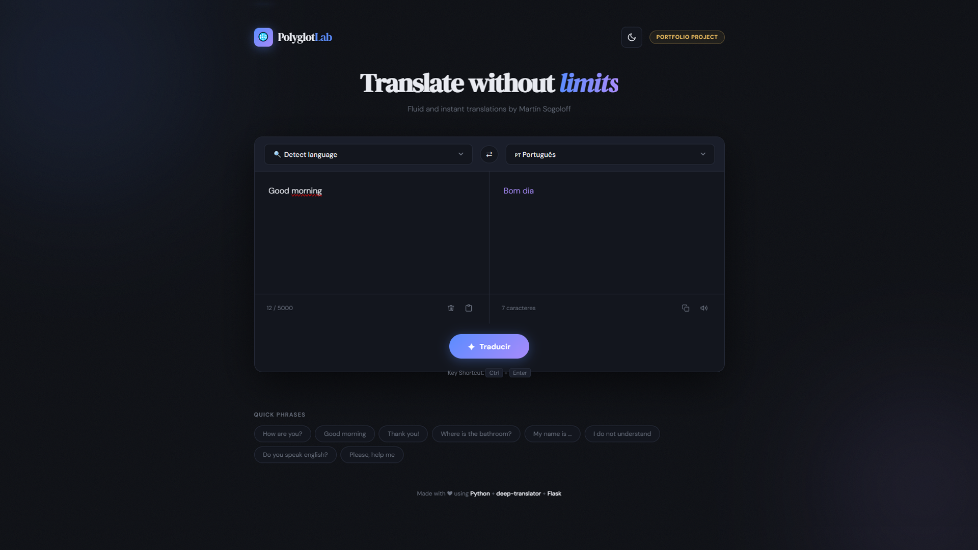 PolyglotLAB - pantalla principal